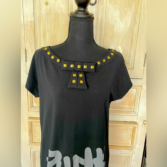 Love Moschino T-Shirt Dress Sz 6 ‘Punk Cake" Black Graphic Gold Studs Goth-nwt - Picture 8 of 9